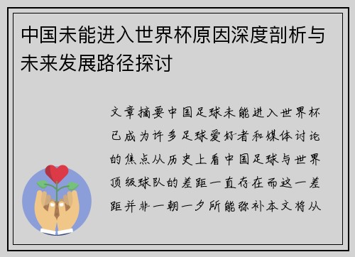 中国未能进入世界杯原因深度剖析与未来发展路径探讨